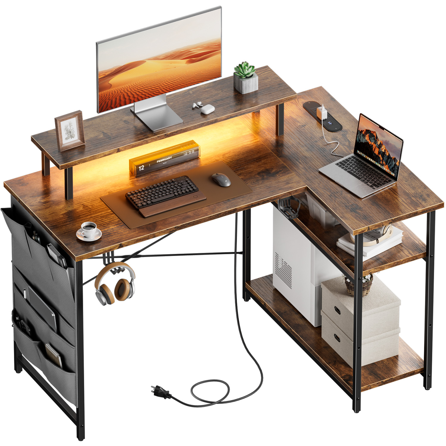 Office Furniture Plan - L-Shaped Computer Desk, Featuring Power Outlets